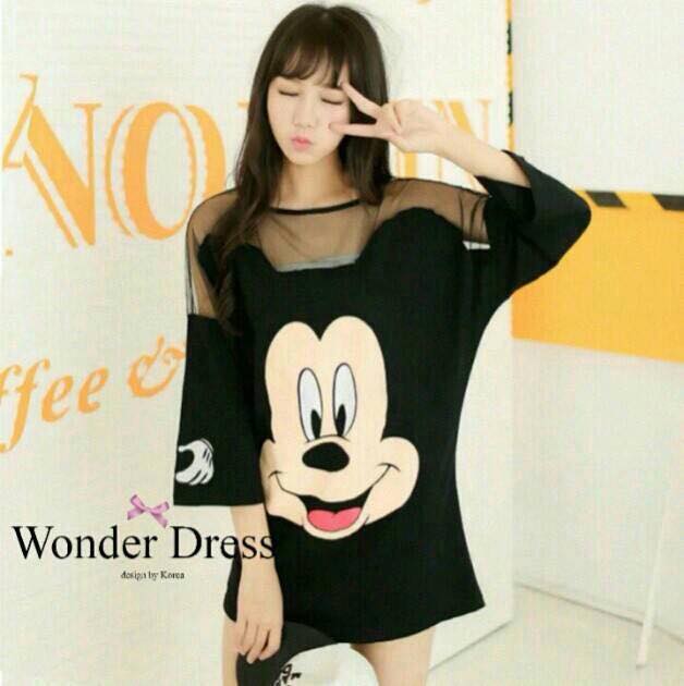 พร้อมส่ง มินิเดรสดีเทลสกรีนลายน้อง มิกกี้