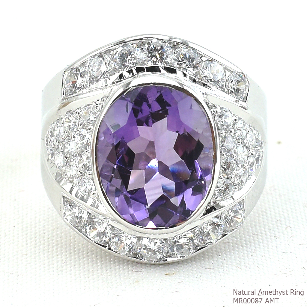 SKJewelryFactory แหวนชายล้อมเพชร พลอยแอมิทิสต์แท้ สีม่วงดอกตะแบก MR00087-AMT
