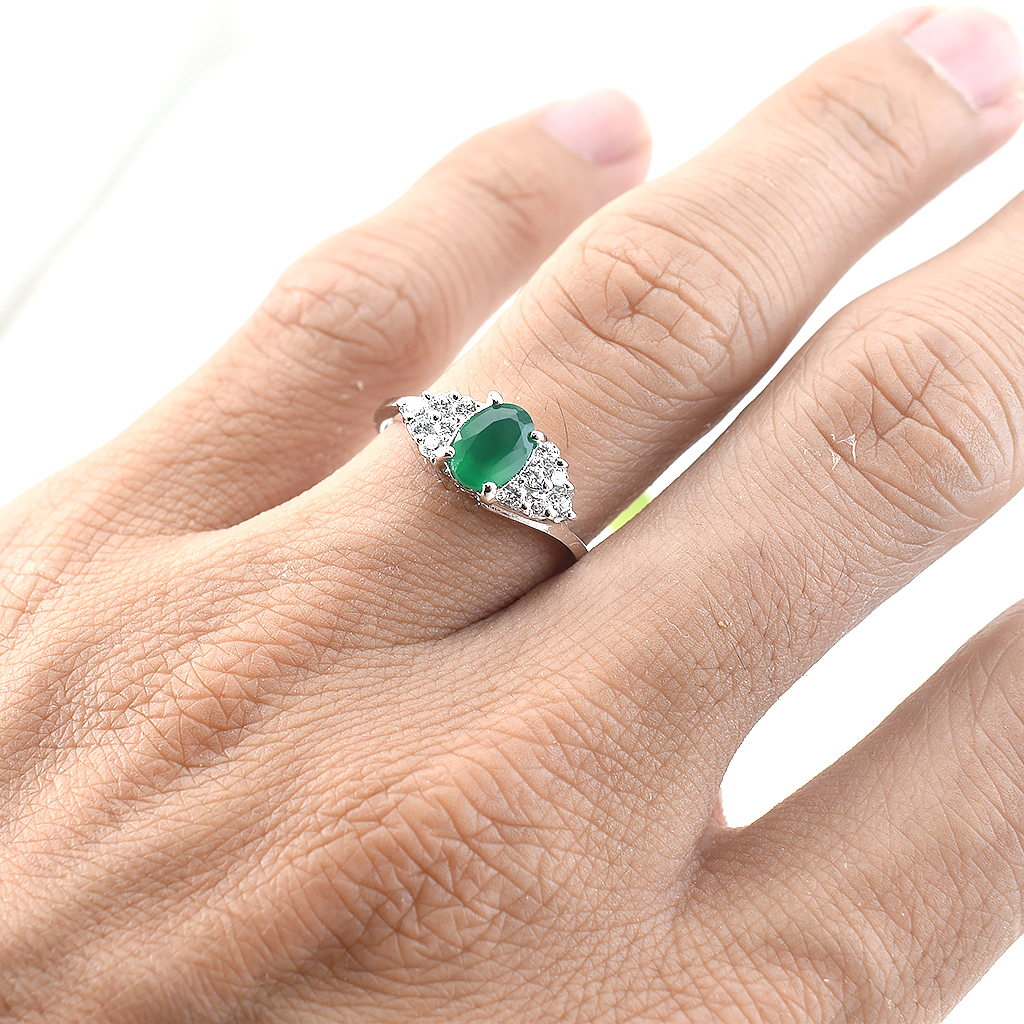 SKJewelryFactory แหวนพลอยเขียวมรกต พลอยกรีนอะเกทแท้ ER01700-GAG