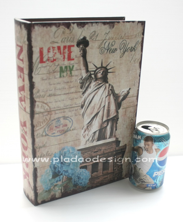 กล่องเก็บของทรงหนังสือแนววินเทจ ขนาดกลาง M ลาย Love My New York และเทพีเสรีภาพ