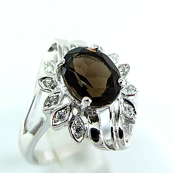 SKJewelryFactory แหวนเงินแท้ 92.5% ฝังพลอยสโมกกี้ควอทซ์แท้ ER00797-SMQ