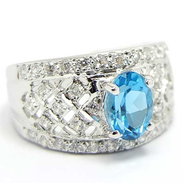 SKJewelryFactory แหวนพลอยบลูโทปาซแท้และเพชร แหวนดูระยิบระยับสวยมากๆ ER00350-SBT