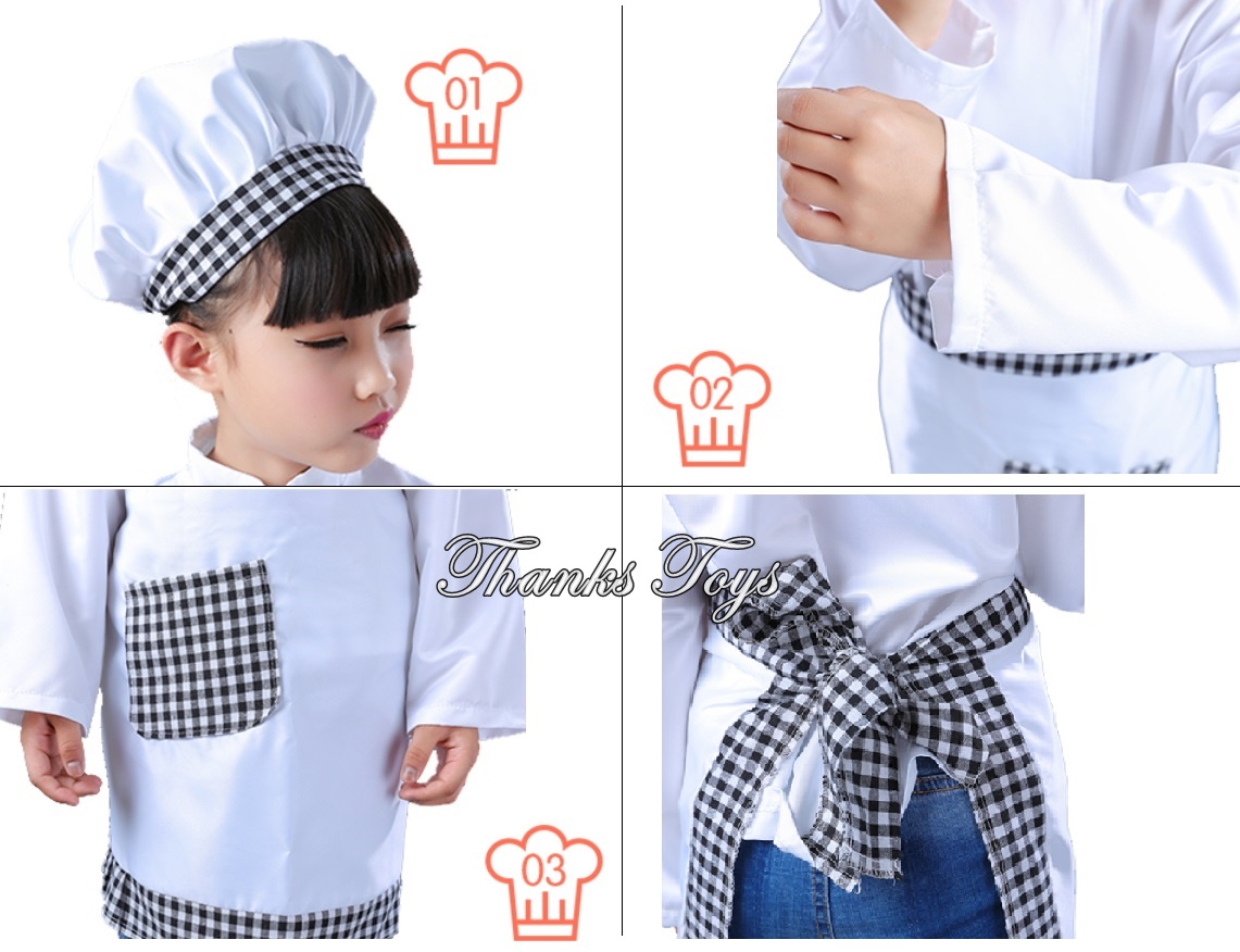 ชุดเชฟแขนยาวลายตารางขาวดำ