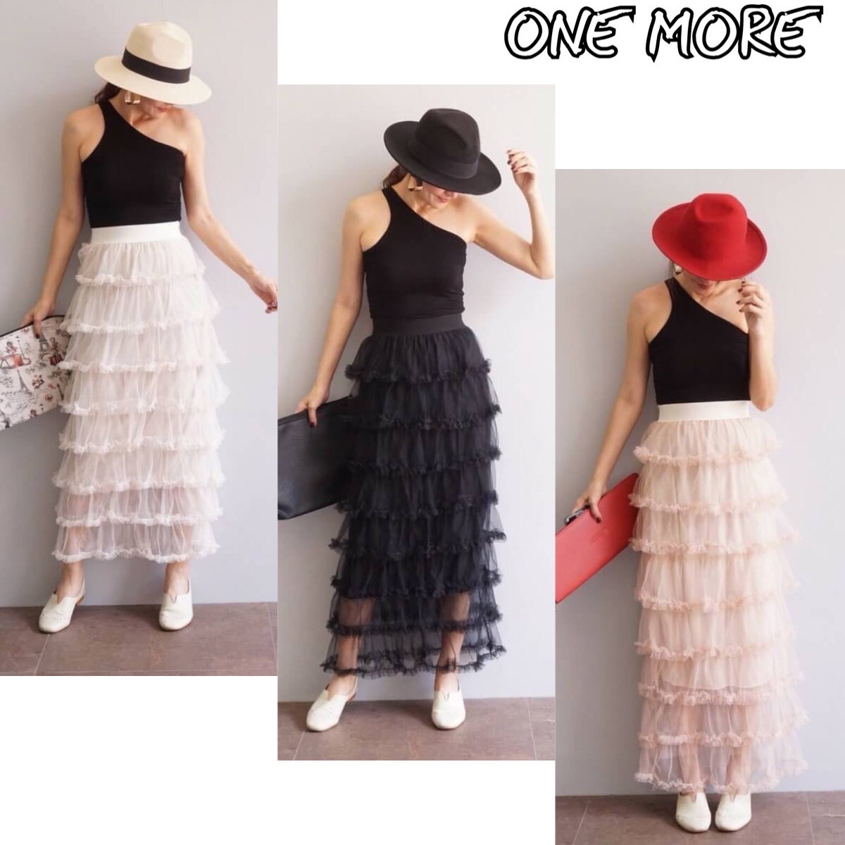 พร้อมส่ง กระโปรง ผ้าชีฟองระบาย8ชั้น