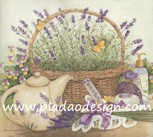 กระดาษสาพิมพ์ลาย สำหรับทำงาน เดคูพาจ Decoupage แนวภาำพ ภาพวาด ตระกร้าใส่ดอกลาเวนเดอร์ Lavender และผลิตภัณฑ์จากดอกลาเวนเดอร์ จำพวกสบู่ แชมพู โลชั่น (ปลาดาวดีไซน์)