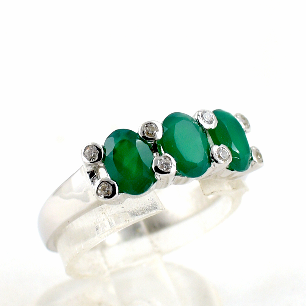 SKJewelryFactory แหวนเงินแท้ 92.5% ฝังพลอยกรีนอะเกทแท้ ER00346-GAG