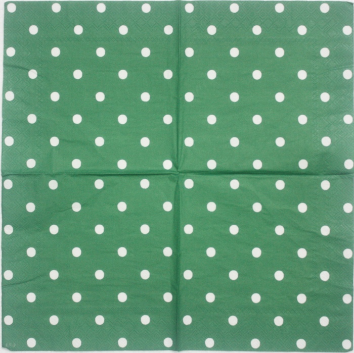 แนวภาพ Cath Kidston Polka Dot ลายจุด พื้นเขียวแก่วินเทจ เป็นภาพกระจายเต็มแผ่น กระดาษแนพกิ้นสำหรับทำงาน เดคูพาจ Decoupage Paper Napkins ขนาด 33X33cm