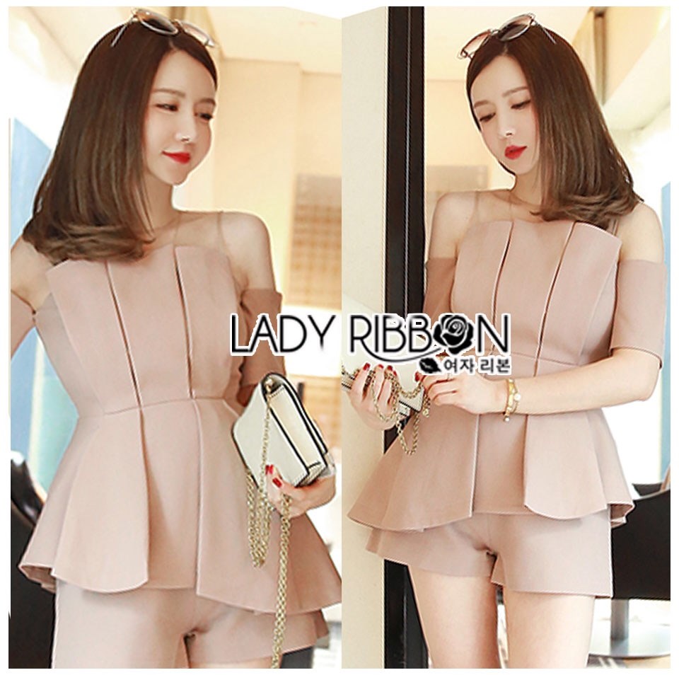 เสื้อผ้าเกาหลี พร้อมส่ง เซ็ตเสื้อและกางเกงสีชมพูอ่อน