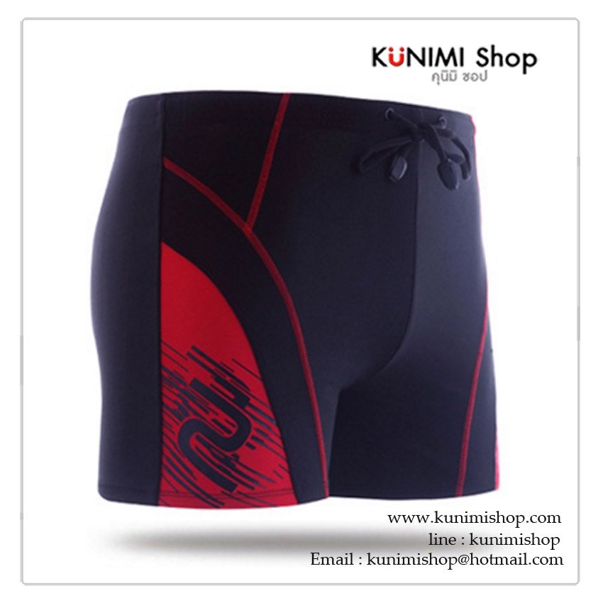 SM002 กางเกงว่ายน้ำผู้ชาย สีดำลายสวยสีแดง เอวยางยืด มึ 4 ขนาด M , L , XL , XXL เลื่อนลงไปเลือกขนาดด้านล่างได้ครับ