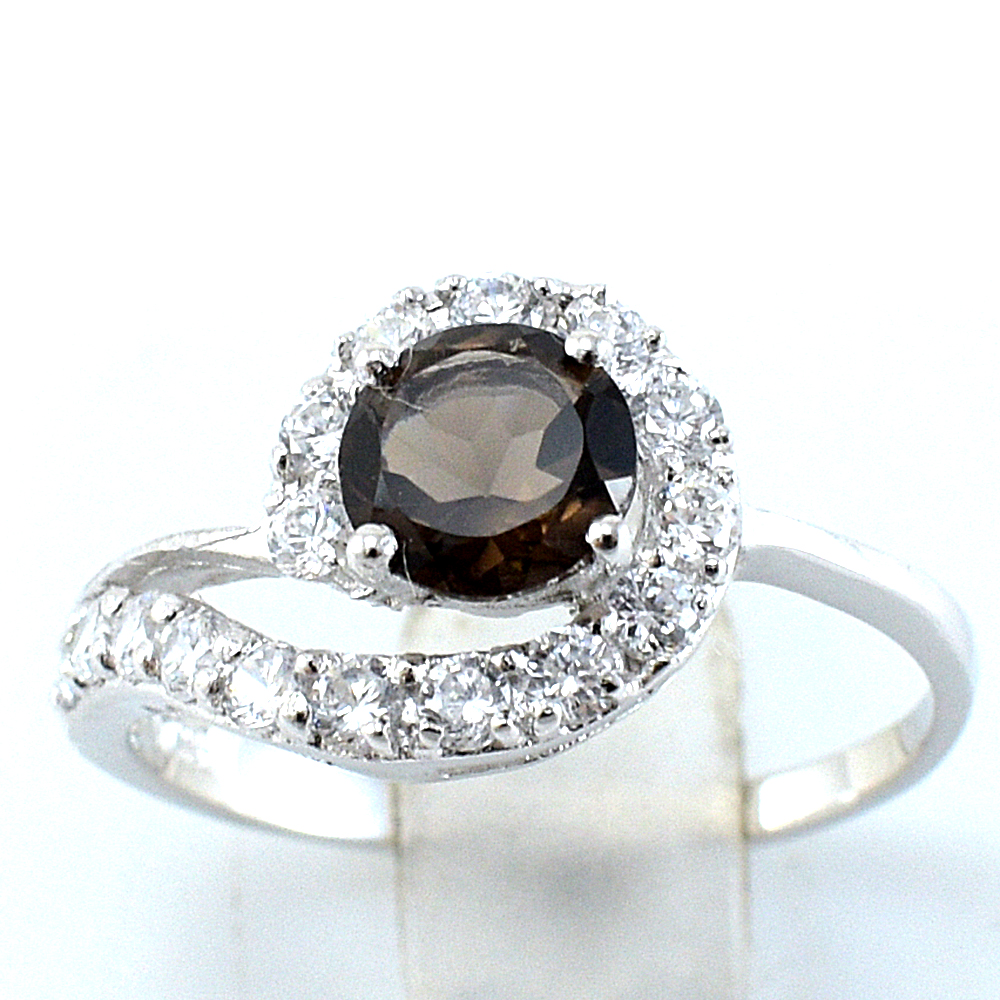 SKJewelryFactory แหวนสโมกกี้ควอทซ์แท้ สีเทาดำ สุดคลาสสิก ER01644-SMQ