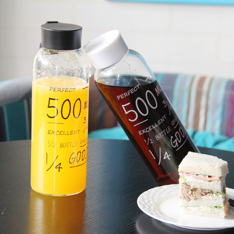 ขวดน้ำ ขวดแก้ว พกพา แก้ว borosilicate ฝาปิดสนิท ไม่หก ขนาด 600 ml. มี 2 สี ขาว/ดำ