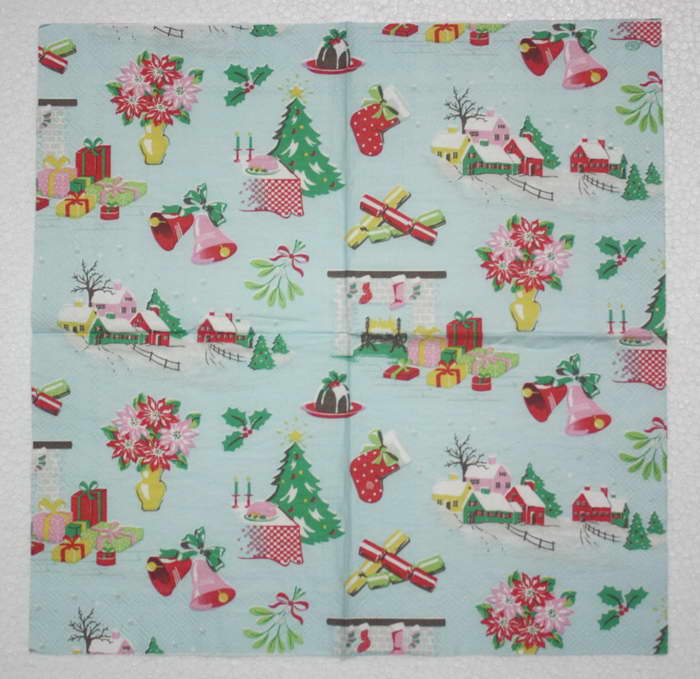 แนวภาพ Cath Kidston เทศกาลคริสต์มาส พื้นฟ้า กระดาษแนพกิ้นสำหรับทำงาน เดคูพาจ Decoupage Paper Napkins ขนาด 33X33cm