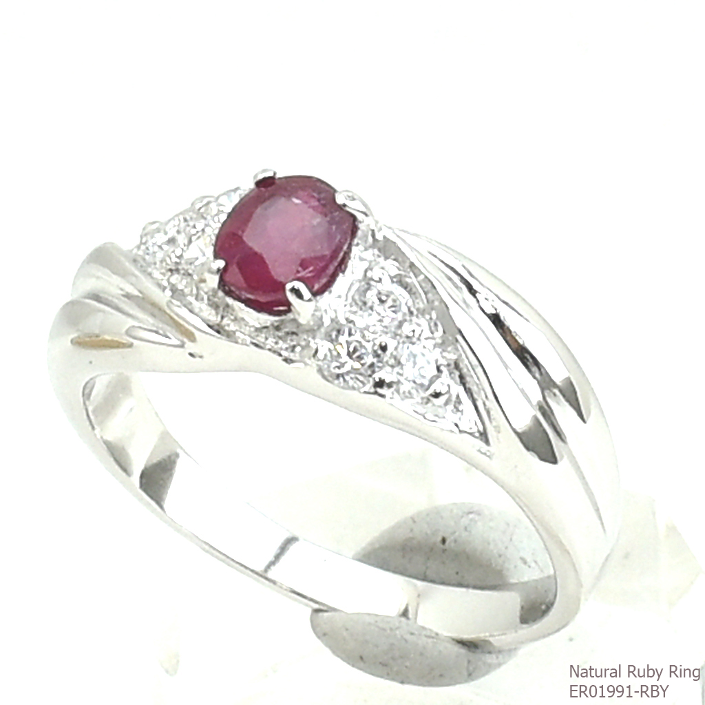 SKJewelryFactory แหวนเงินแท้ 92.5% ฝังพลอยทับทิมแท้ ER01991-RBY