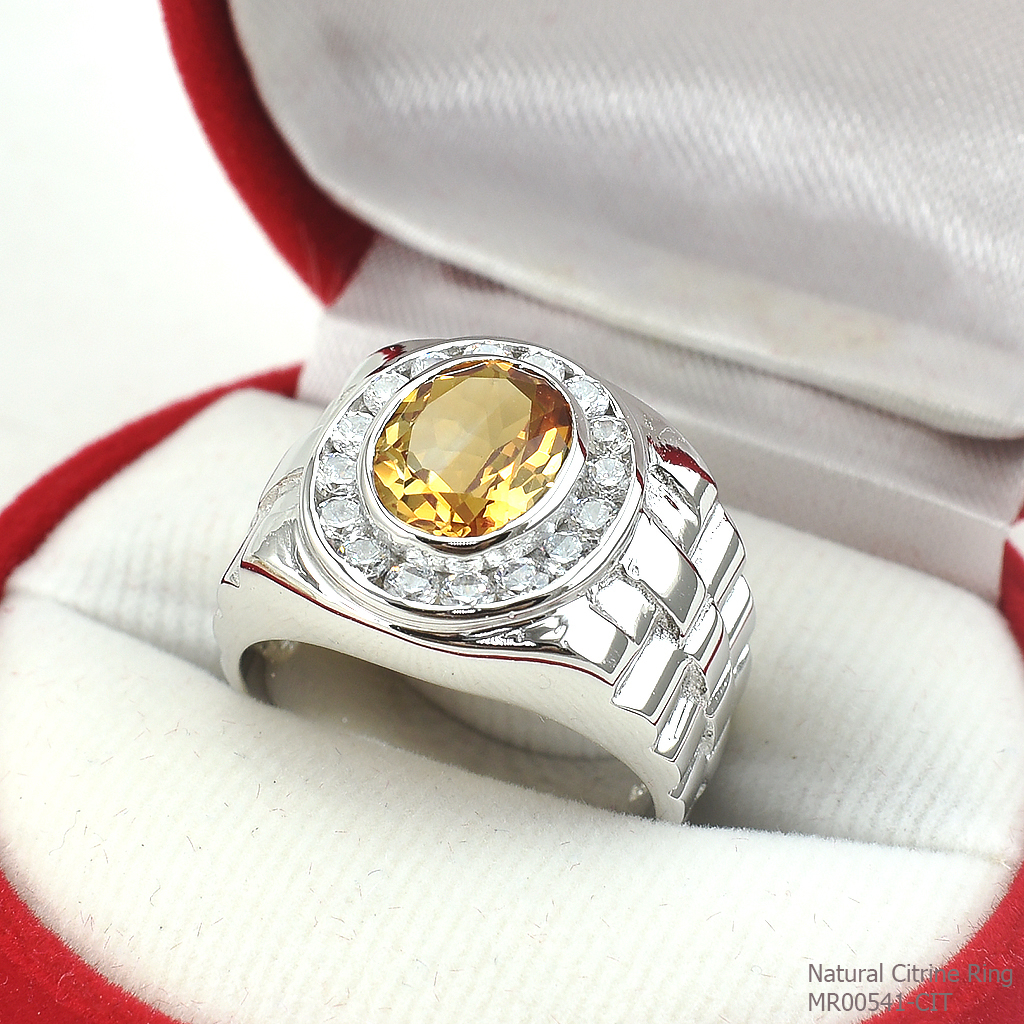 SKJewelryFactory แหวนชายลายสายนาฬิกา แหวนเงินแท้ 92.5% ฝังพลอยซิทรินแท้ MR00541-CIT