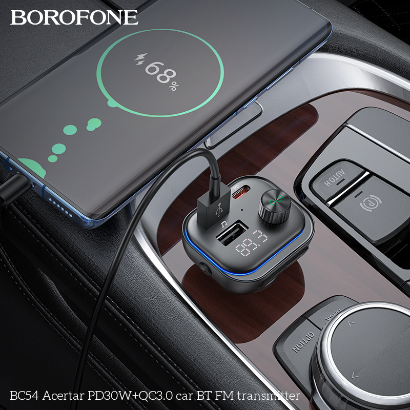 BOROFONE BC54 Acertar PD30W+QC3.0 Car BT FM Transmitter ที่ชาร์จในรถพร้อมบลูทูธในตัว