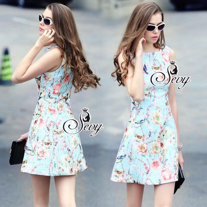 พร้อมส่ง มินิเดรสแขนกุดผ้าพื้นโทนสีฟ้า เดรสเกาหลี