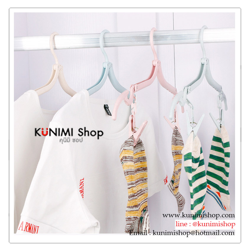 GK347 ไม้แขวนเสื้อ พับเก็บได้ (พกพาเดินทางสะดวก) มีที่หนีบผ้าสองอัน ถ้าไม่ใช้ก็เอาออกได้ครับ
