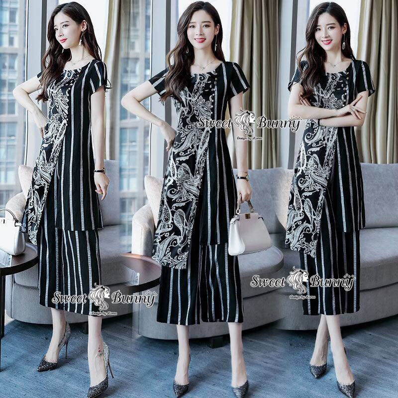 เสื้อผ้าเกาหลี พร้อมส่ง เสื้อคอกลมป้ายเฉียงข้าง
