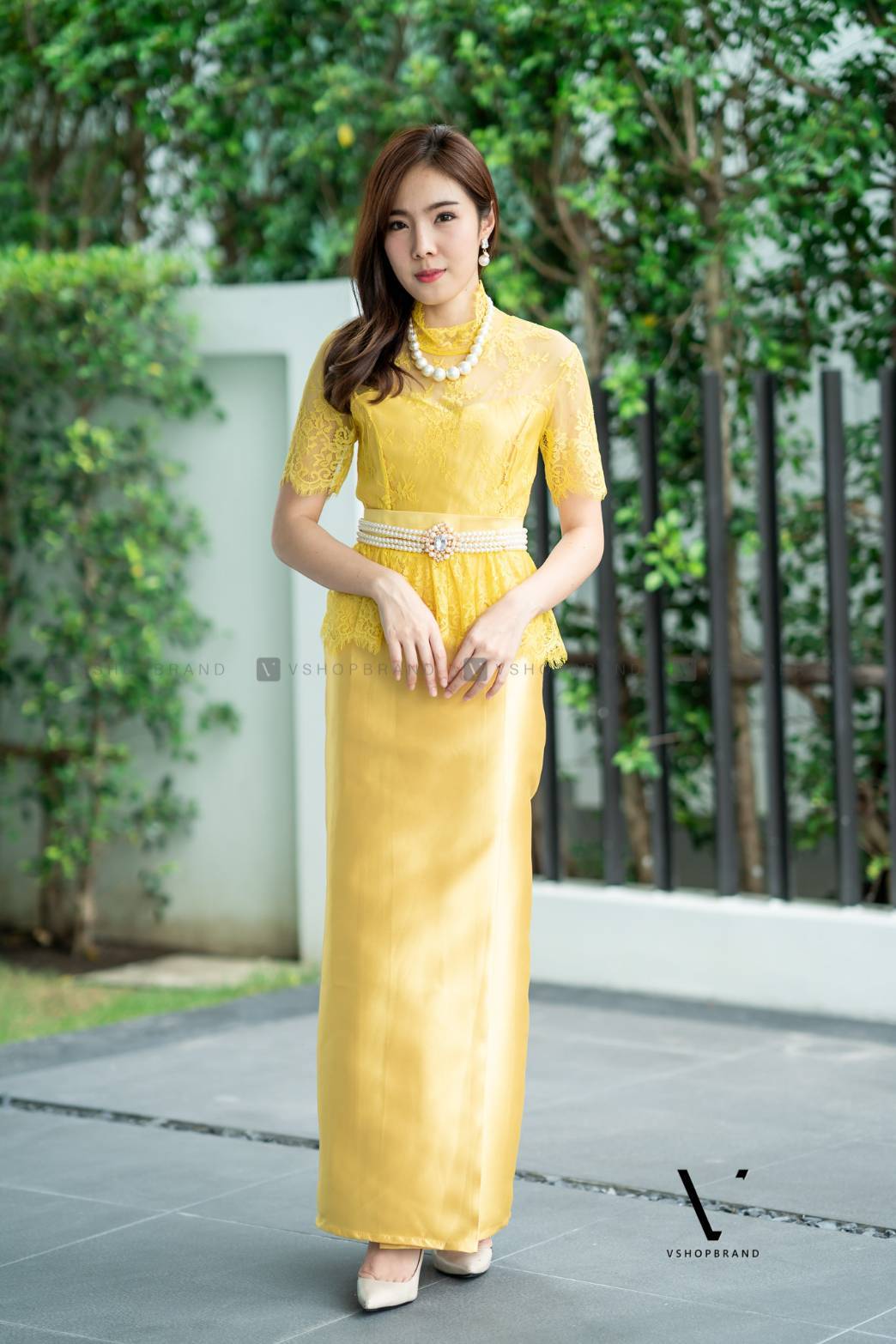 พร้อมส่ง ชุดไทย แบบประยุกต์สีเหลือง