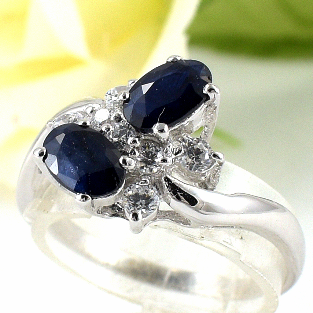 SKJewelryfactory แหวนไพลินแท้ แหวนพลอยคู่ ดีไซด์น่ารัก ER01016-BSA