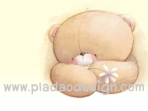 กระดาษสาพิมพ์ลาย สำหรับทำงาน เดคูพาจ Decoupage แนวภาำพ ภาพวาด ภาพแนวการ์ตูน น้องหมี ฮอลล์มาร์ค Hallmarks bear น้องหมีนั่งกอดอก ถือดดอกไม้สีขาว เตรียมให้ใครเอ่ย (ปลาดาวดีไซน์)