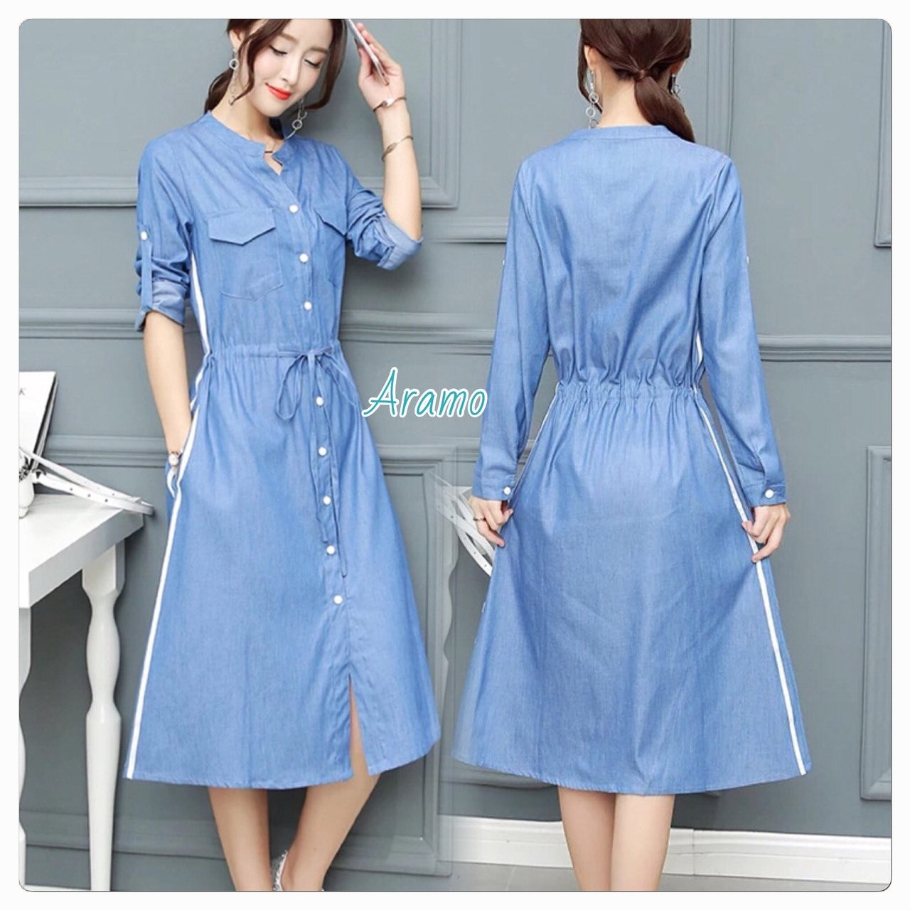 เดรสเกาหลี พร้อมส่ง dress ยาว ทรงบาน