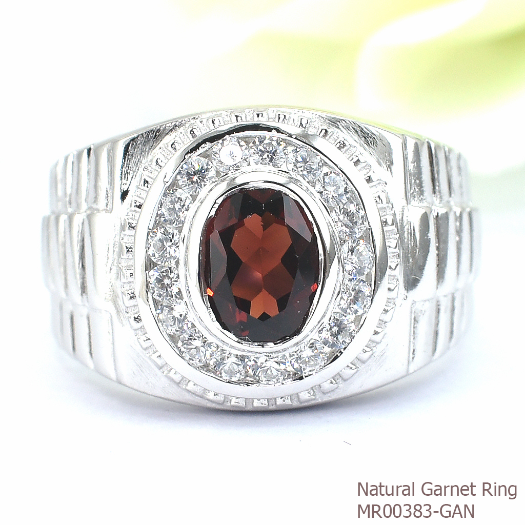 SKJewelryfactory แหวนพลอยโกเมนแท้ ลายโรเล็กซ์ล้อมเพชร MR00383-GAN