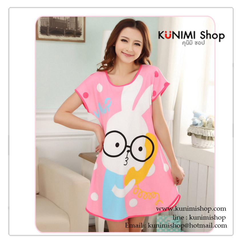 SP059 ชุดนอน ชุดนอนกระโปรง แขนสั้น คอกลม ลายลายน่ารัก สวยหวาน