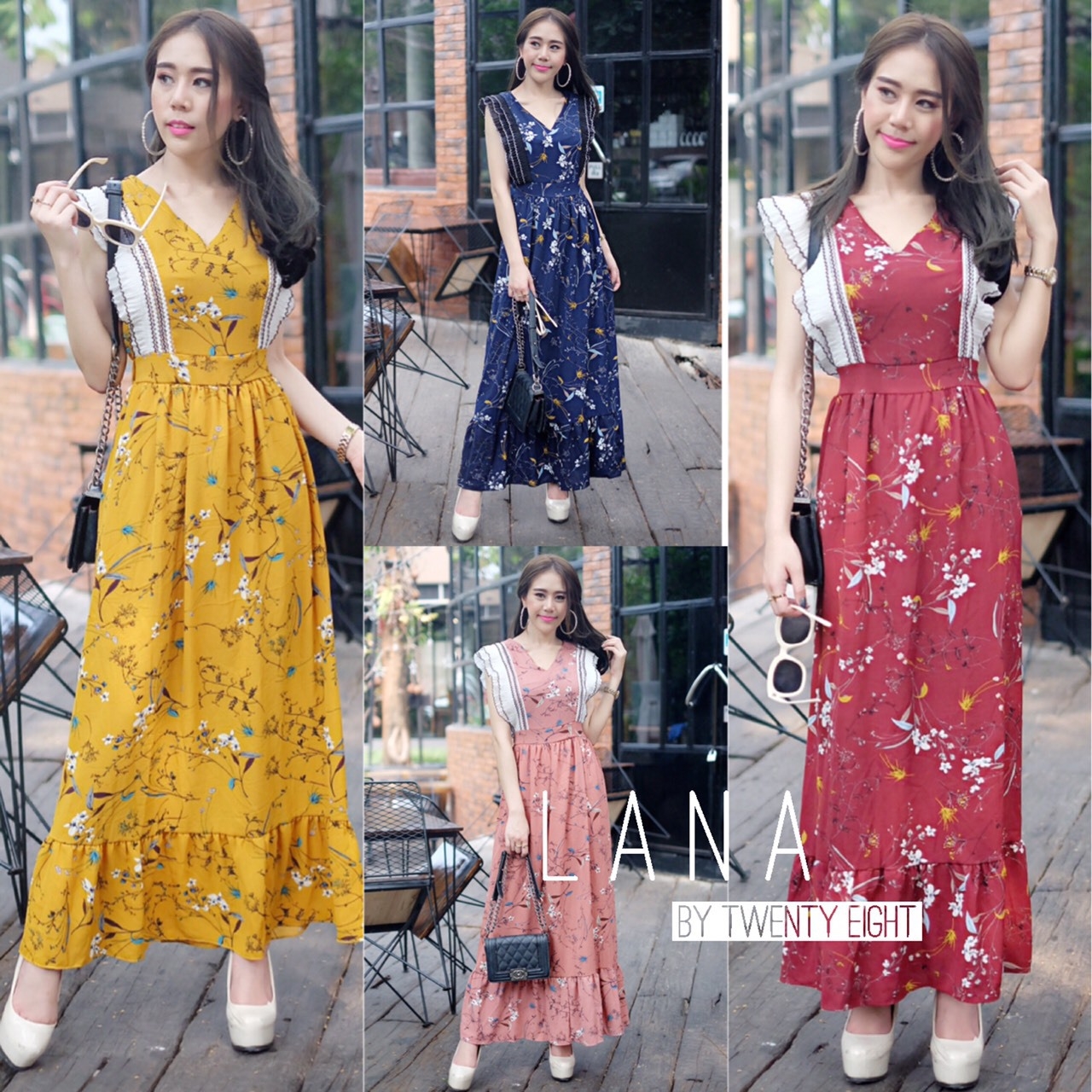 ชุดเดรสเกาหลี พร้อมส่ง แม็กซี่เดรส สไตล์สาวหวาน