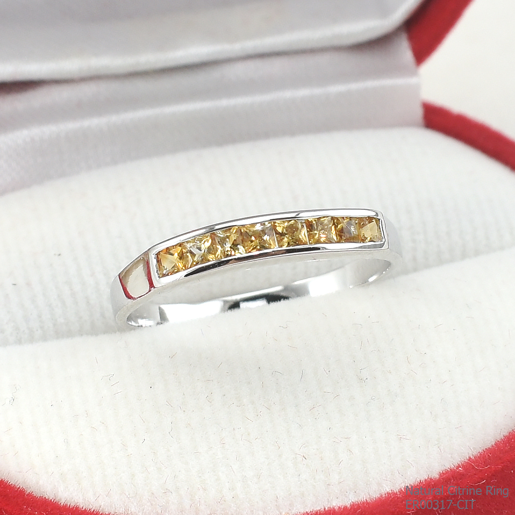SKJewelryfactory แหวนเงินแท้ 92.5% ฝังพลอยซิทรินแท้ สไตล์แหวนแถว ER00317-CIT