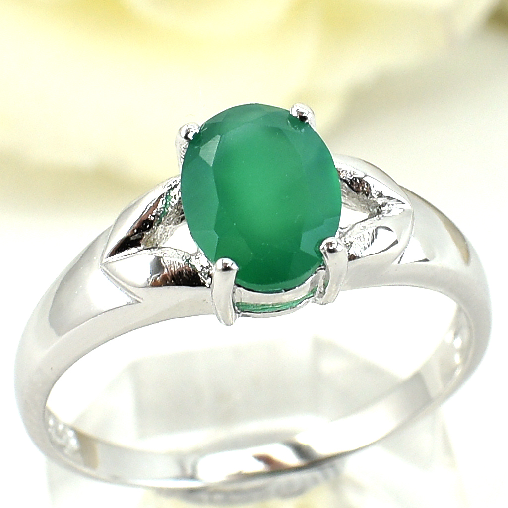 SKJewelryFactory แหวนพลอยเม็ดเดี่ยว แหวนชูยอด แหวนเงินแท้ แหวนพลอยกรีนอะเกทแท้ ER01096-GAG