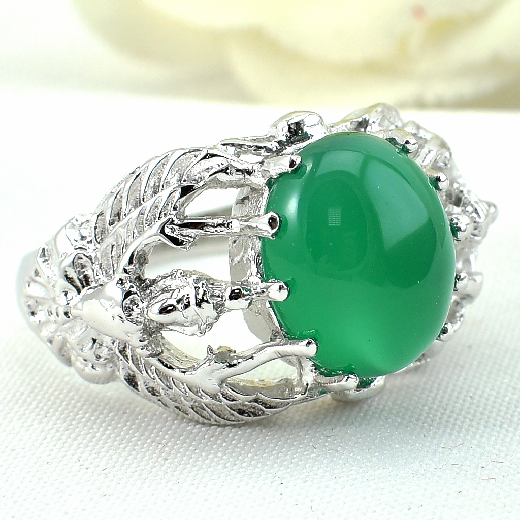 SKJewelryFactory แหวนครุฑ แหวนพลอยกรีนอะเกทแท้ ER02405-GAC