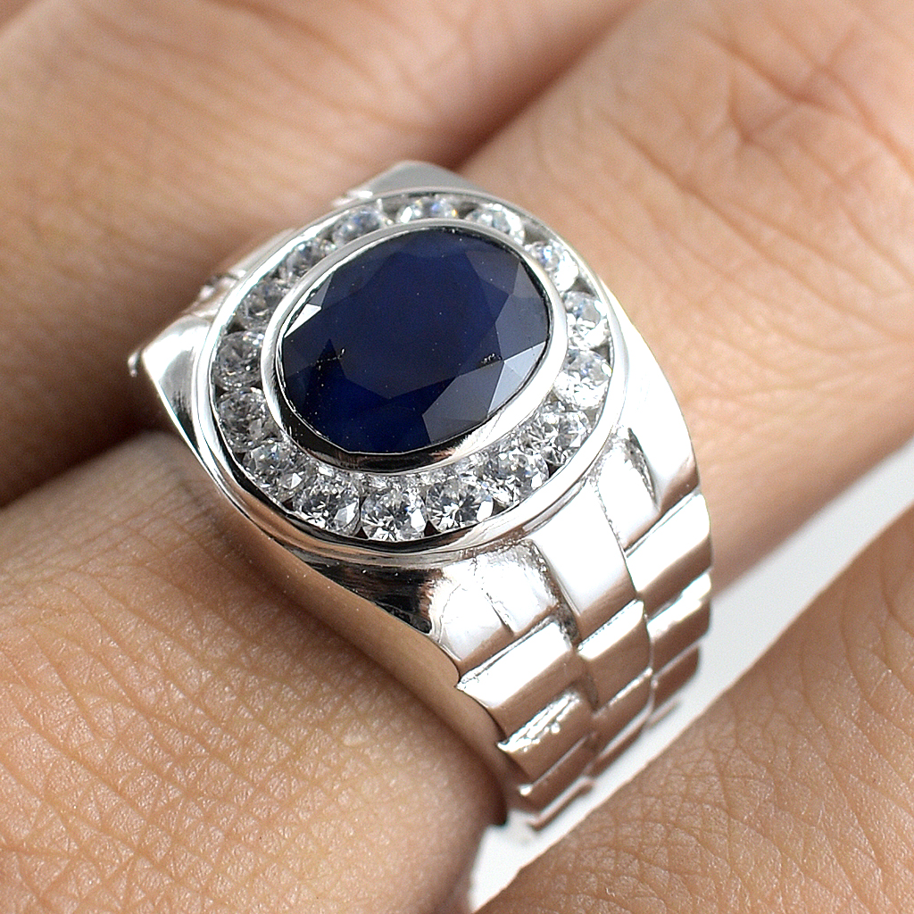 SKJewelryFactory แหวนชายพลอยไพลินแท้ เสริมอำนาจ บารมีและความมั่นคง MR00541-BSA