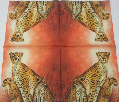 แนวภาพ ซาฟารี ครอบครัวเสือดาว Leopard เป็นภาพบล็อค 4 กระดาษแนพกิ้นสำหรับทำงาน เดคูพาจ Decoupage Paper Napkins ขนาด 33X33cm