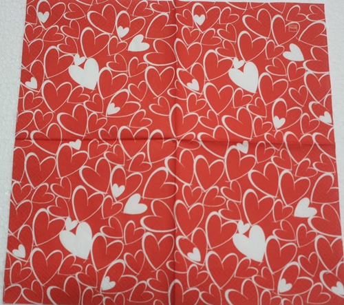 แนวภาพ Valentine ลายหัวใจ ขาว แดง เต็มแผ่น กระดาษแนพกิ้นสำหรับทำงาน เดคูพาจ Decoupage Paper Napkins ขนาด 33X33cm