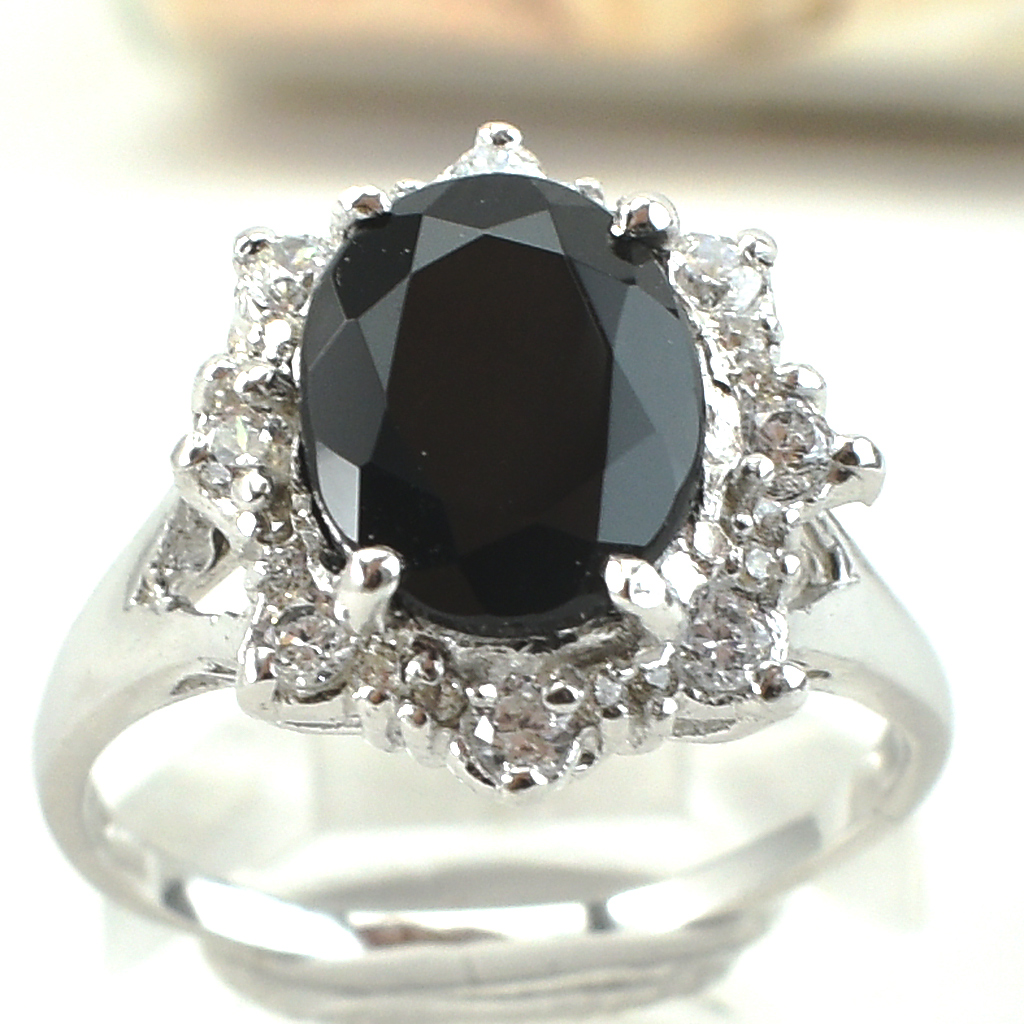 SKJewelryFactory แหวนนิลล้อมเพชรคู่ ตัวเรือนเงินแท้ ER01240-ONX