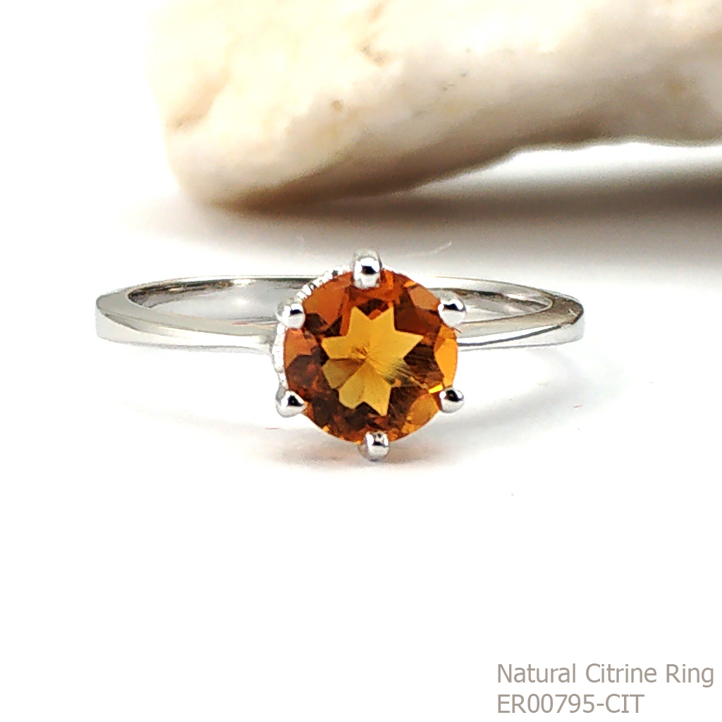 SKJewelryfactory แหวนเงินแท้ 92.5% ฝังพลอยซิทรินแท้เม็ดเดี่ยว ER00795-CIT