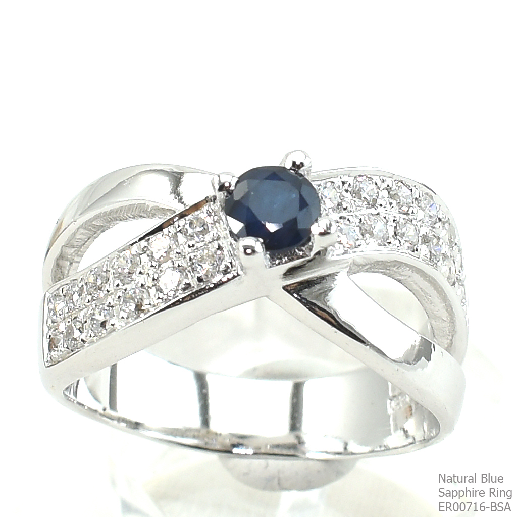 SKJewelryfactory แหวนเงินแท้ 92.5% ฝังพลอยไพลินแท้ สไตล์สวยหรู ER00716-BSA