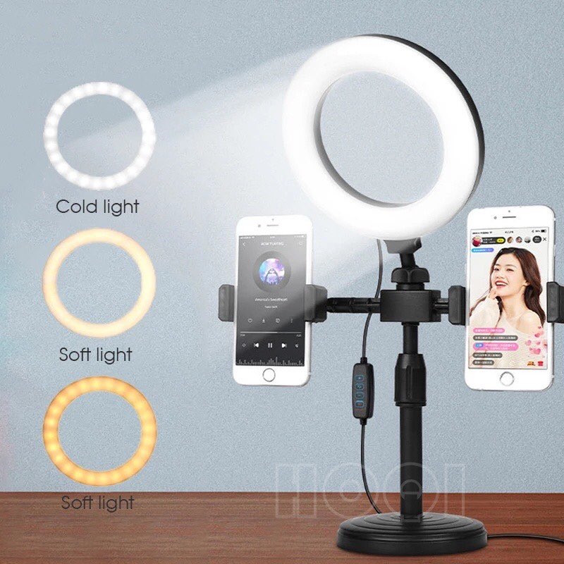 ขาตั้งไลฟ์สด+หลอดไฟ LED 15cm พร้อมที่จับมือถือ 2 ตัว ราคาเซลล์ ชุดไลฟ์สด ปรับหมุนได้ 360 องศา