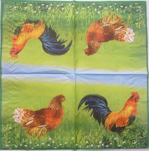 แนวภาพสัตว์ ไก่ วินเทจ เป็นภาพแนวยาว กระดาษแนพกิ้นสำหรับทำงาน เดคูพาจ Decoupage Paper Napkins ขนาด 33X33cm
