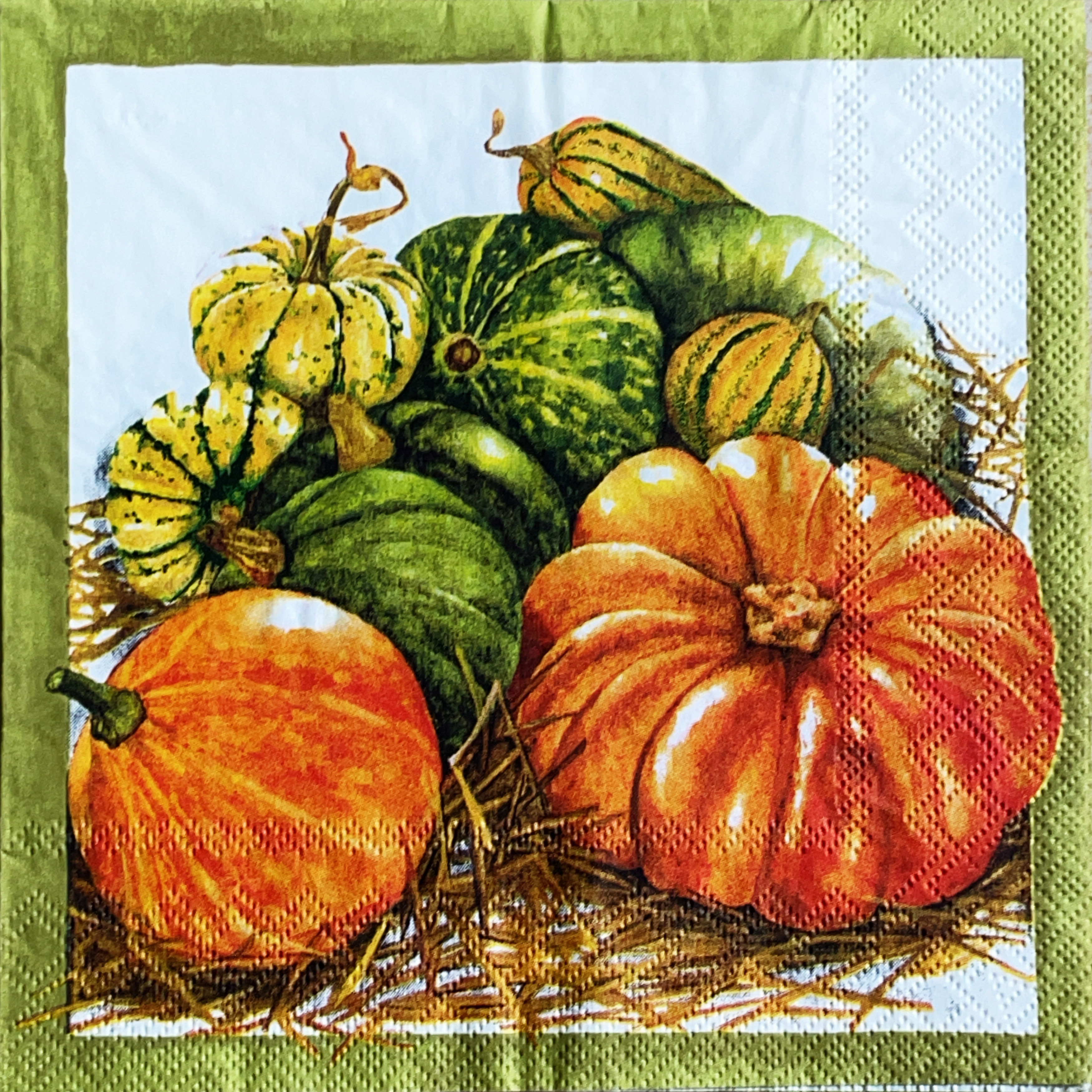 แนวภาพ เทศกาล วันเก็บเกี่ยว ฟักทอง Harvest Day เป็นภาพบล็อค 4 กระดาษแนพกิ้นสำหรับทำงาน เดคูพาจ Decoupage Paper Napkins ขนาด 33X33cm