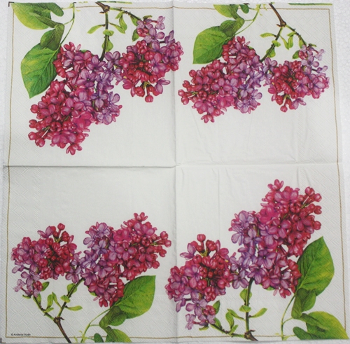 แนวภาพดอกไม้ ช่อดอกไลแลค สีม่วง Lilac เป็นภาพแนวยาว กระดาษแนพกิ้นสำหรับทำงาน เดคูพาจ Decoupage Paper Napkins ขนาด 33X33cm