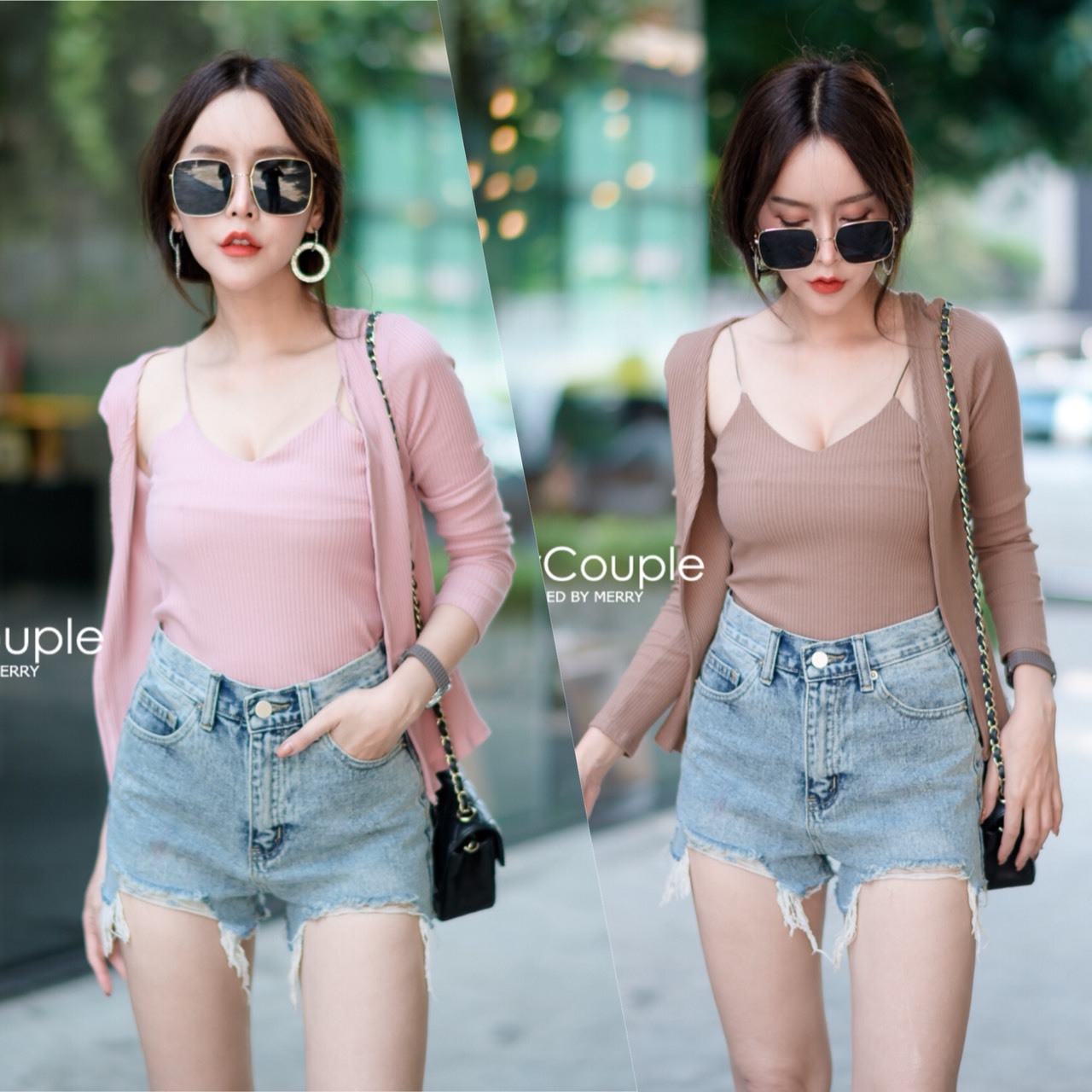 เสื้อเกาหลี พร้อมส่ง เสื้อคลุมไหมพรม กับ เสื้อสายเดี่ยว