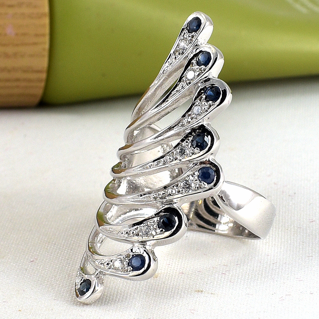 SKJewelryfactory แหวนไพลินแท้ ดีไซน์ปีกนก สไตล์หรูหรา ใส่นิ้วชี้ และ นิ้วกลางสวย ER01920-BSA