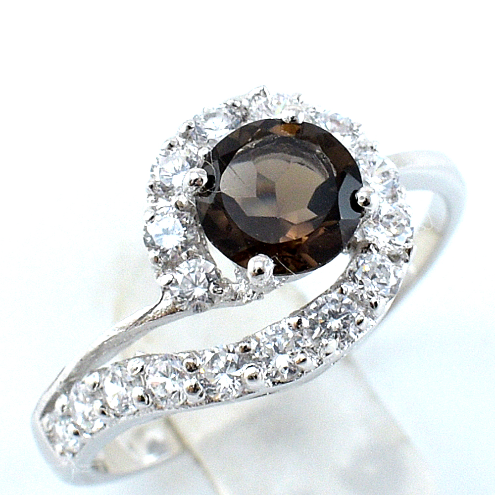 SKJewelryFactory แหวนสโมกกี้ควอทซ์แท้ สีเทาดำ สุดคลาสสิก ER01644-SMQ