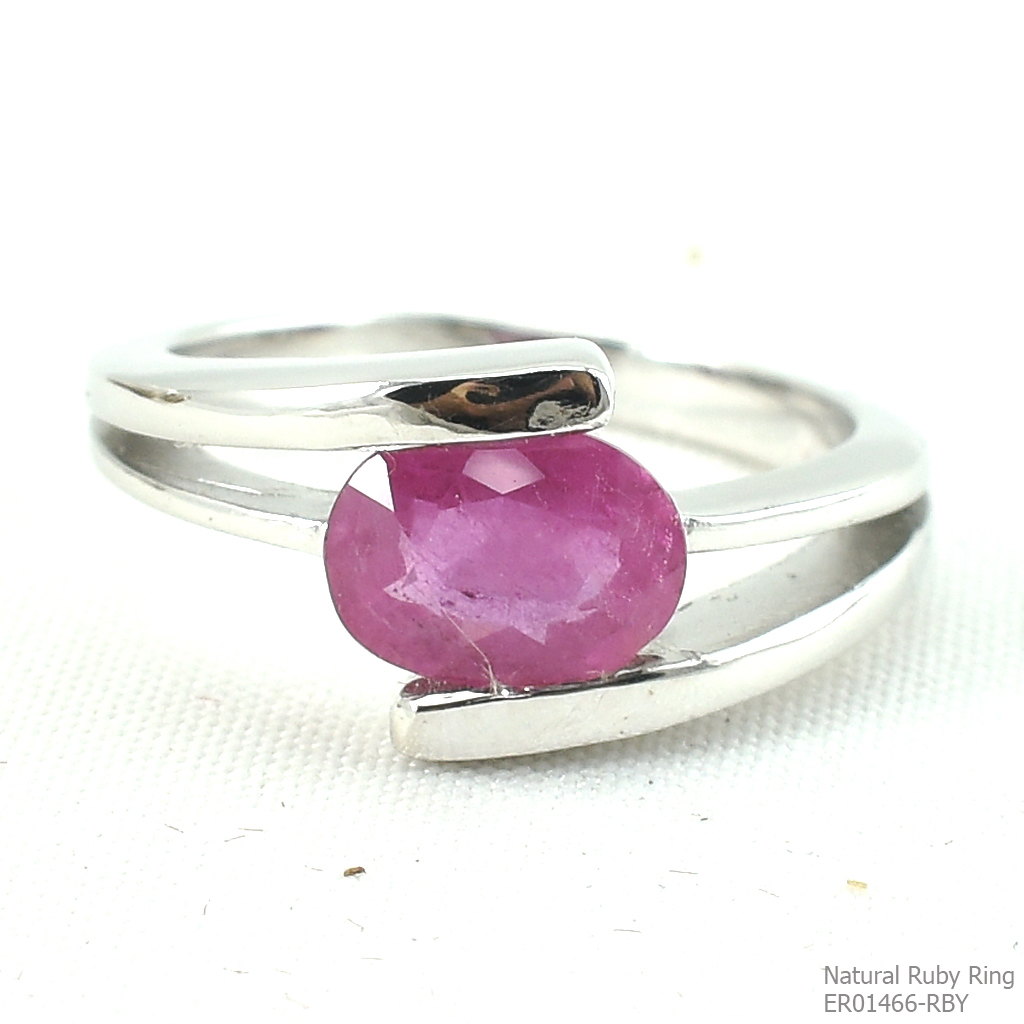 SKJewelryfactory แหวนเงินแท้ ฝังพลอยทับทิมแท้ สไตล์เรียบง่าย สวมใส่ได้ทุกโอากาสER01466-RBY