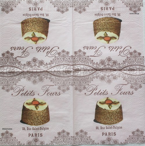 แนวภาพอาหาร เค้ก สไตล์ฝรั่งเศส กระดาษแนพคินสำหรับทำงาน เดคูพาจ Decoupage Paper Napkins เป็นภาพ 4 บล๊อค ขนาด 25X25 ซม สำเนา