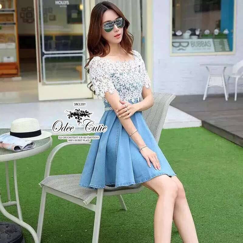 พร้อมส่ง เดรสแบรนด์เนมเนื้อผ้ายีนส์