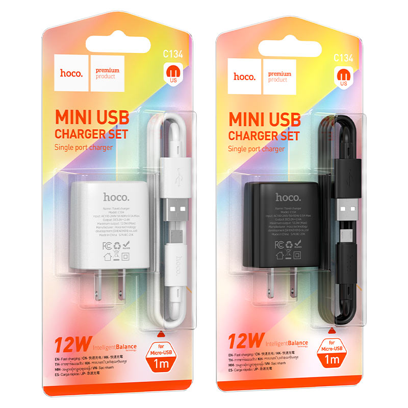 หัวชาร์จพร้อมสายชาร์จ Hoco C134 Solid USB-A 5V / 2.4A wall charger with 1m MICRO-USB