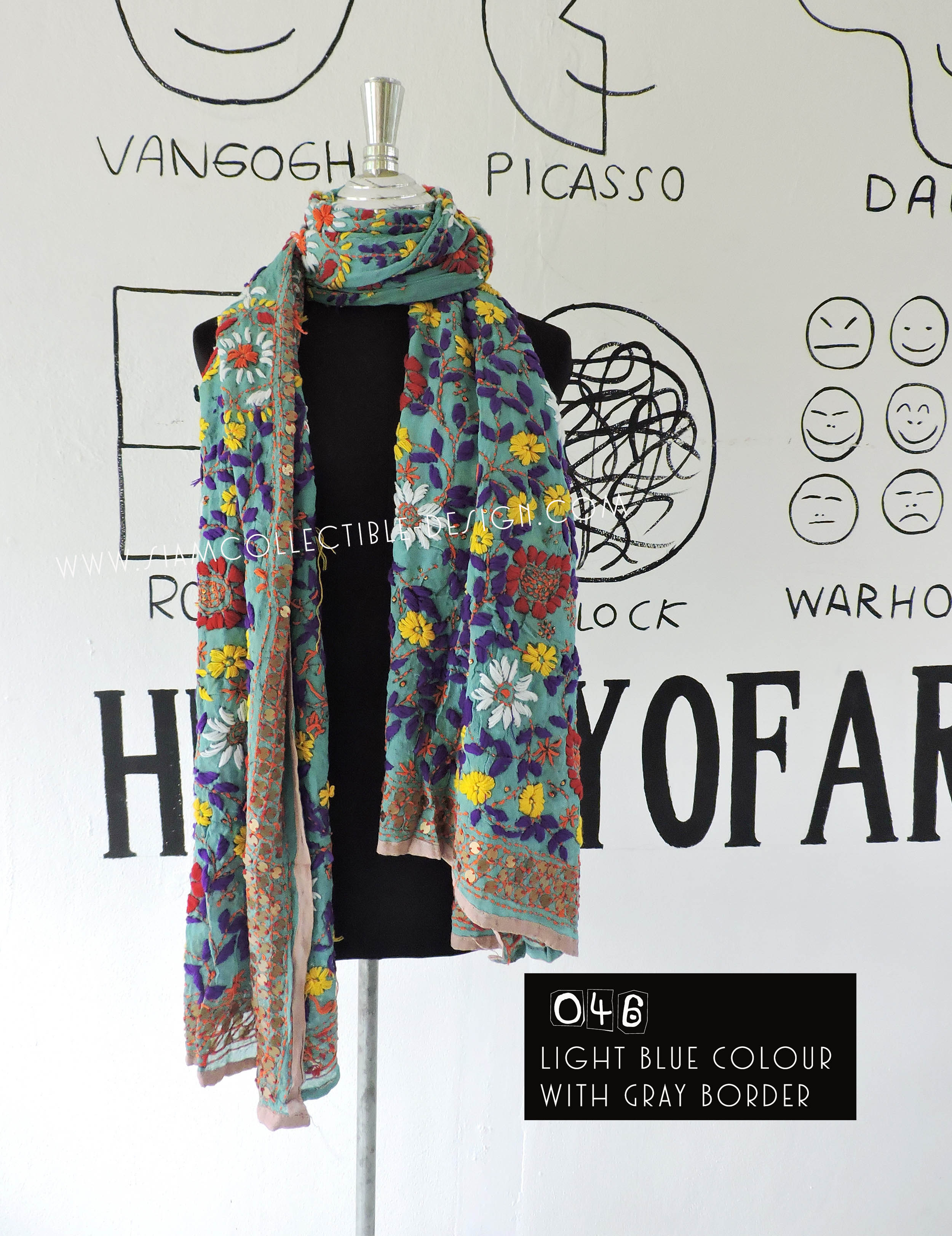 ผ้าคลุมไหล่ปักมือ ผ้าอินเดีย PDI046 / Phulkari Dupatta Traditional Indian embroidery PDI046